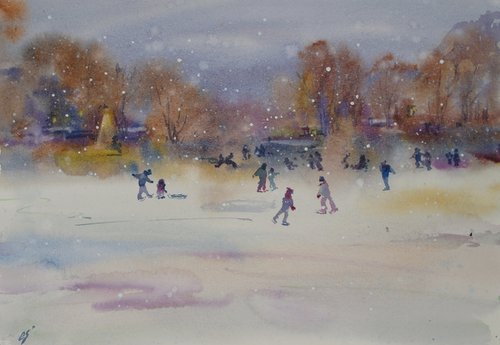 In the evening at the skating rink. by Elena Sanina