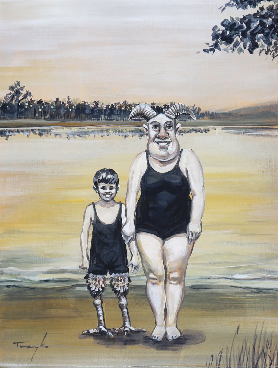 Impressionistic Portrait Acrylic Painting By Trayko Popov, 12 X 16", River Beach, Original Artwork