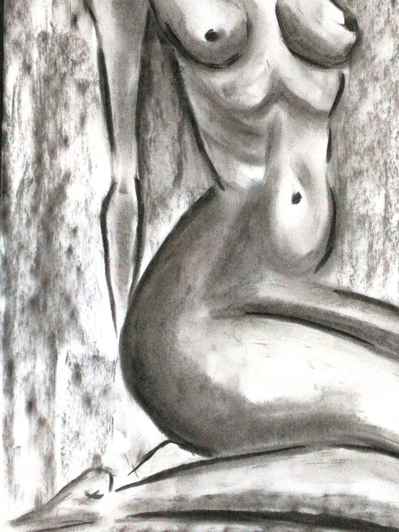 Woman Nude black white charcoal art