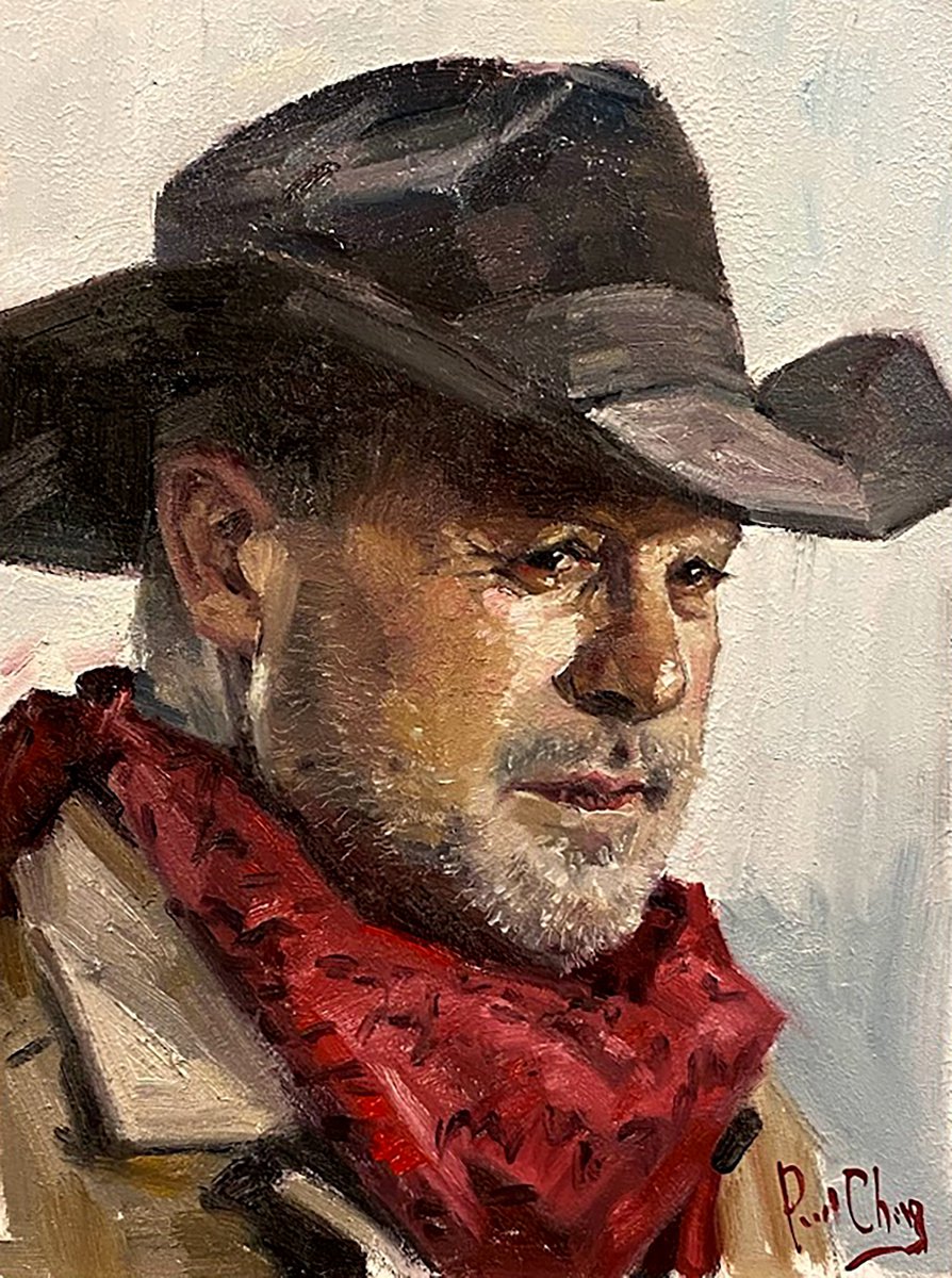 Cowboy with Red Scarf Portrait by Paul Cheng