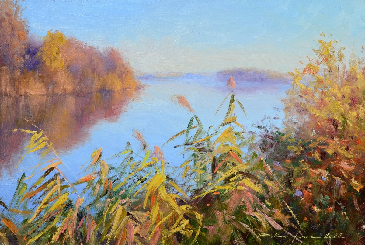 Impressionistic Landscape Oil Painting By Ruslan Kiprych, 12 X 8", October Gilding, Original Artwork
