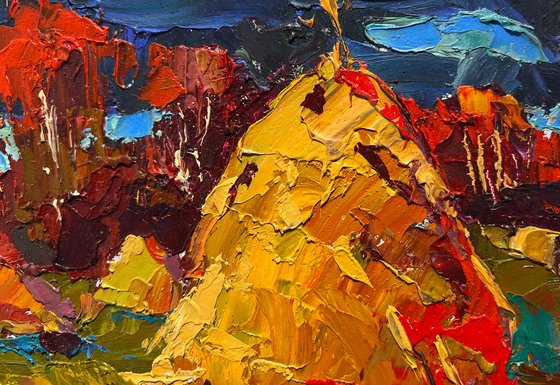 Autumn fields and haystacks