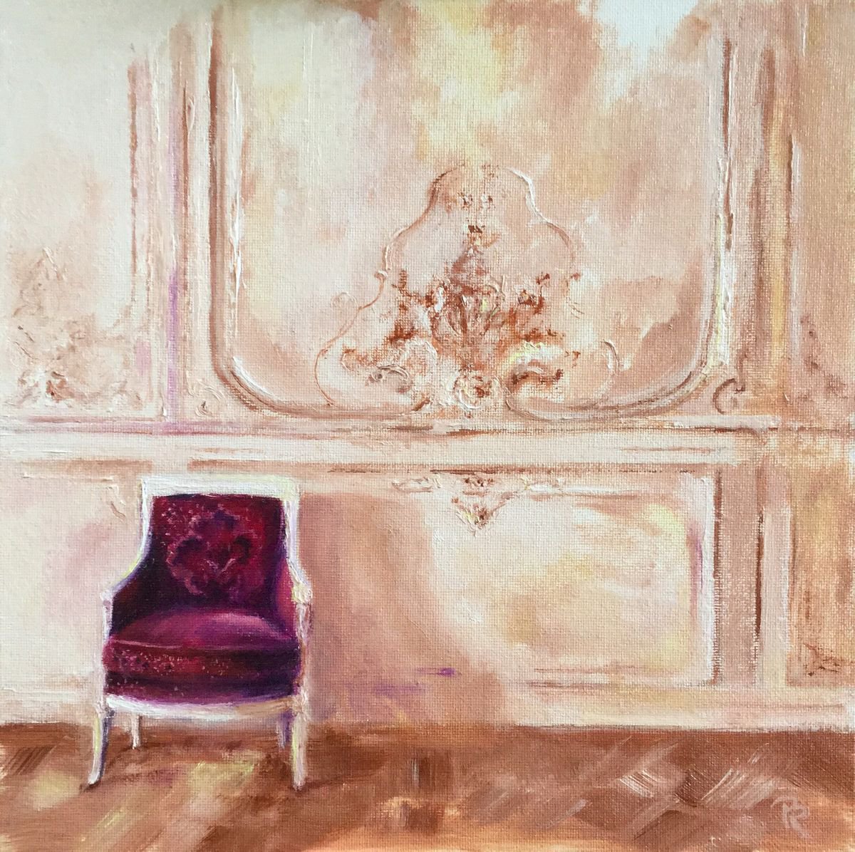 Impressionistic Still Life Oil Painting By Rebecca Pells, 10 X 10", Untitled - With Chair, Original Artwork