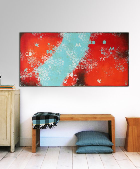 Red Typopop (140x70cm) - Abstract Painting - Typography - Colorful 39F