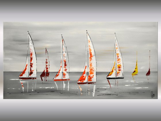 White Sails- Abstract- Colourfull Sailboat Painting- Large Acrylic Art Canvas Wart Art Ready to hang