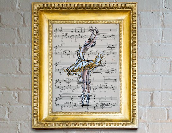 Ballerina No. IX - Painting on the Vintage Music sheet