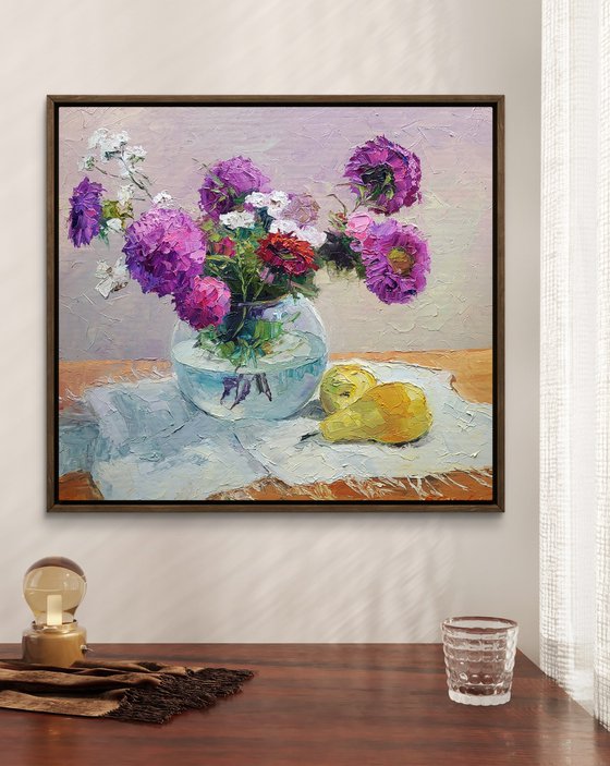 Asters in a Vase on a Table