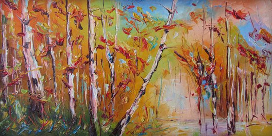 Birches, landscape oil paintings, modern art, birches art, Free shipping, Original art