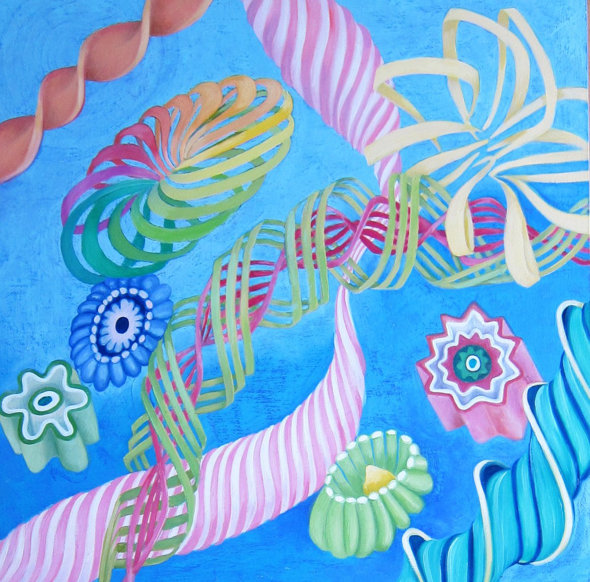 Surrealistic Abstract Oil Painting By Sophie Colmer-Stocker, 16 X 16", Abstract Patterns, Original Artwork