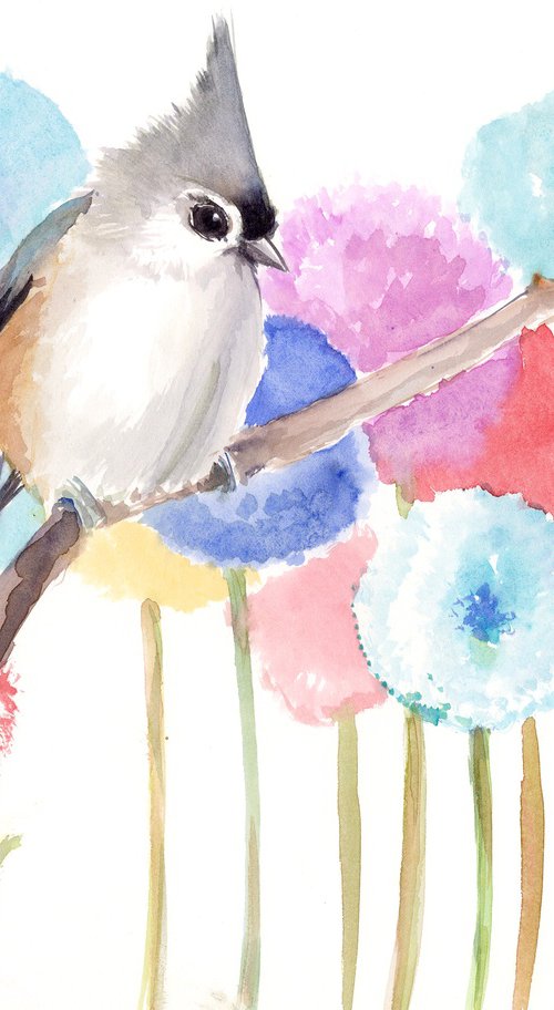 Titmouse and Flowers by Suren Nersisyan