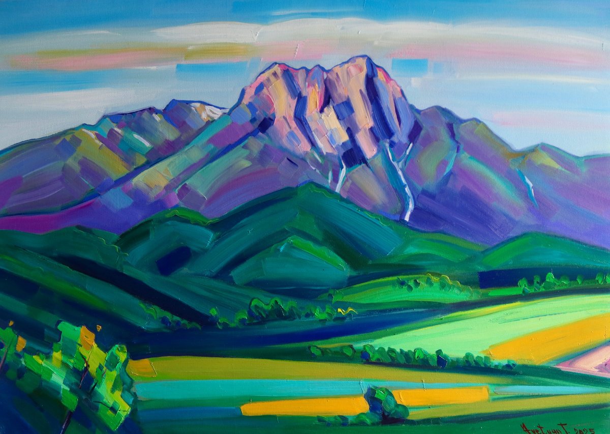 Expressive Landscape Oil Painting By Tigran Avetyan, 28 X 20", Mount Khustup, Original Artwork