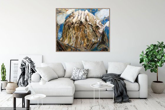 MOUNTAIN LANDSCAPE. SHALBUZDAG MOUNT - landscape art, mountainscape, mountain, sky air blue  98x124