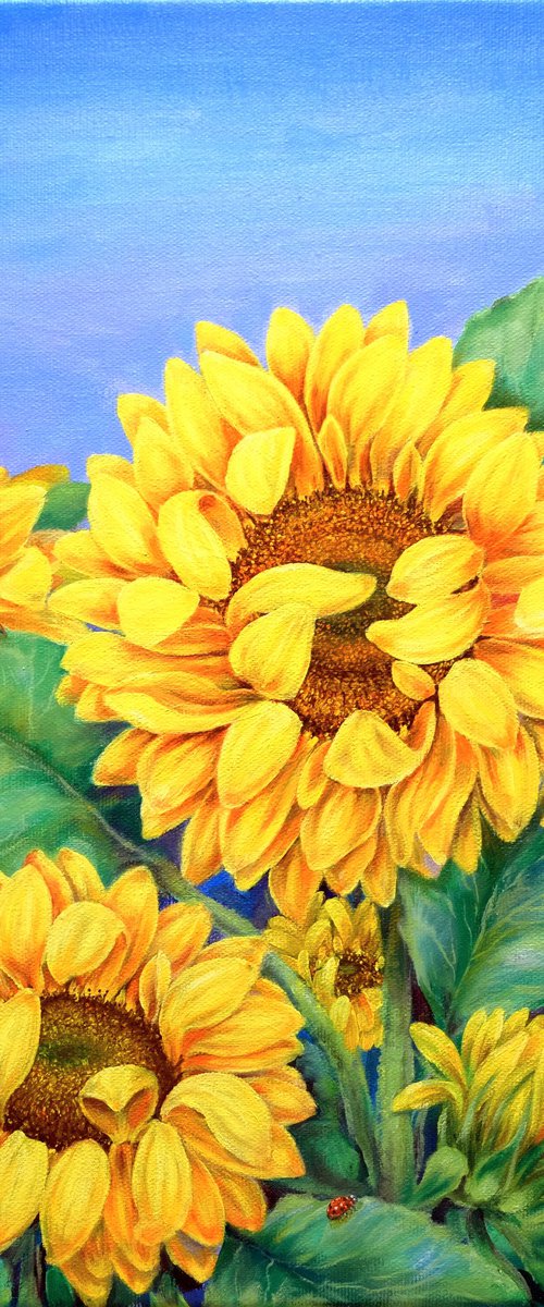 Sunflowers . Sunflowers with a ladybug. by Anastasia Woron