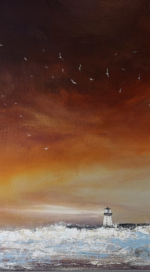 "Beacon of Hope" - Cornish Seascape, Art, Skyscape by Mel Graham