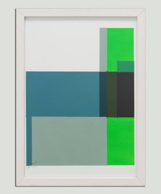 Diptych - Art on Paper - Incl Frame - Cubistic Modern Green - 27A