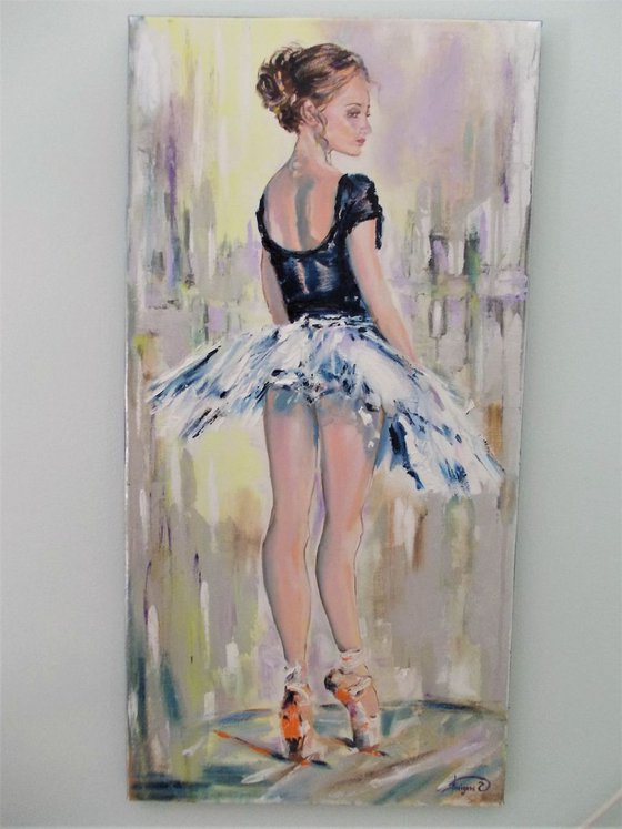 On Pointe  - Original mixed media ballerina painting