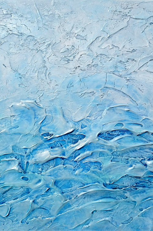 OCEAN SONG. Large Abstract Blue Silver White Textured Painting by Sveta Osborne