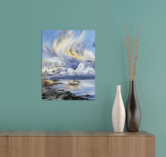 Yacht under the sea skies