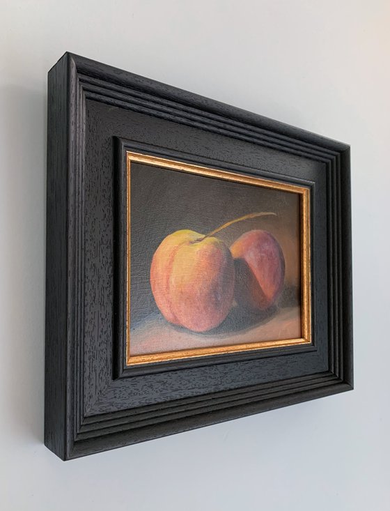 Peaches oil painting classic still life  framed ready to hang.