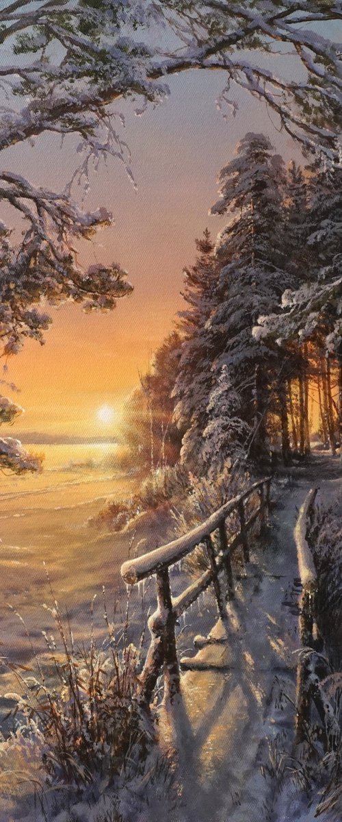 Winter evening by Viktar Yushkevich YUVART