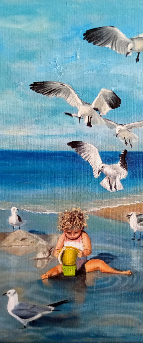 Lovely Child on the Beach by Ira Whittaker