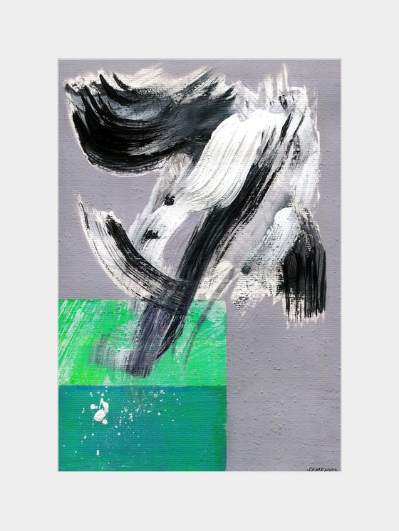 Bright Green Abstract on Gray