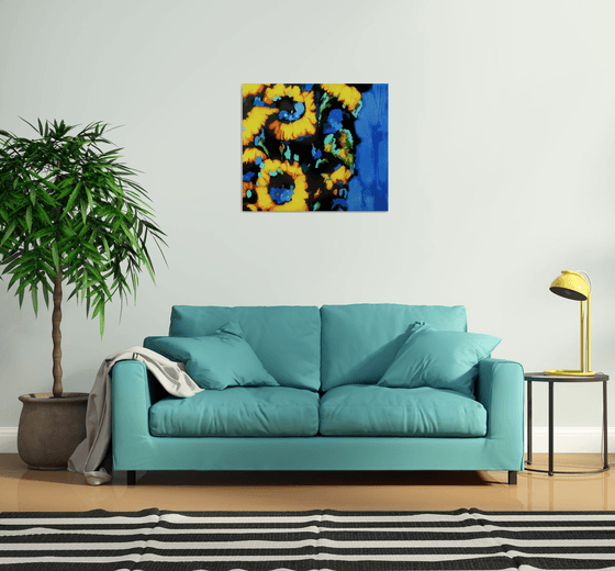 Sunflowers on blue background