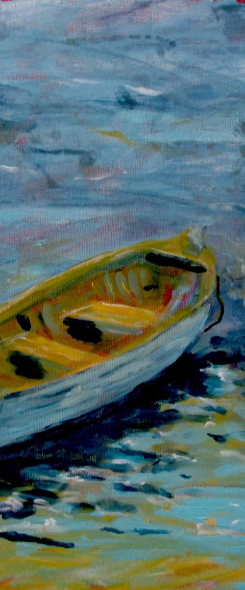 Lone boat - Daily Painting 54 by Rosalind Roberts