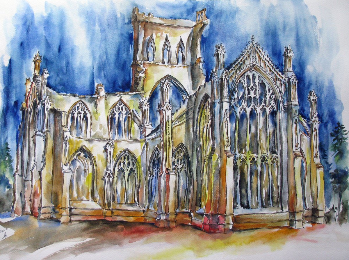 Impressionistic Cityscapes Watercolour By Szekelyhidi Zsolt, 19 X 14", Gothic, Original Artwork