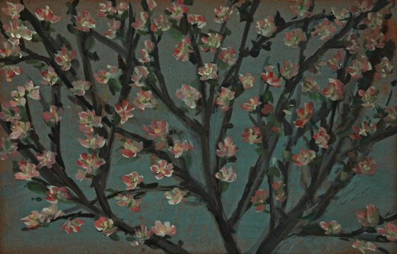 Blossoms of Peach - Cvetovi breskve 2012_acrylic on wood_15 x 23,2 cm