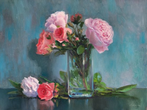 Peonies and Roses in a Vase