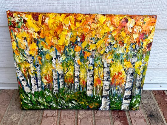 Aspen Trees  #2 impasto with Palette Knife