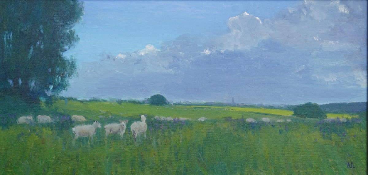 Impressionistic Landscape Oil Painting By Alex James Long, 24 X 12, Clouds On The Horizon, Hailey, Original Artwork
