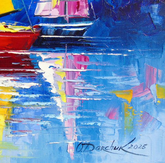 Sailboats in the rainbow dawn