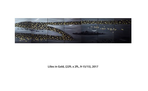 Lilies in Gold (long scroll w/15 panels, 9-15), 2017 by Faye zxZ