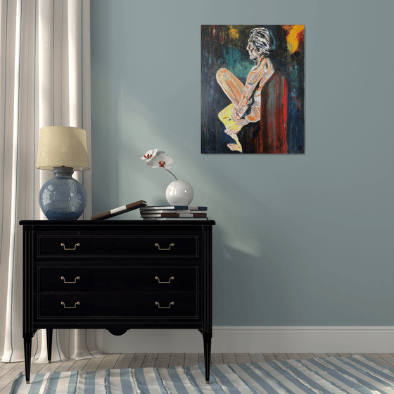 Seated Male Nude in Teal light