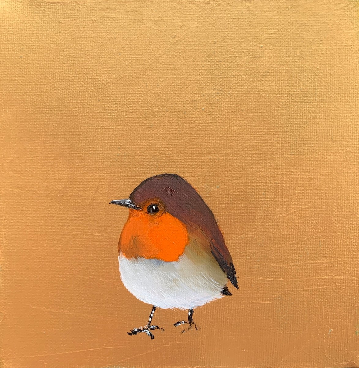 Naive Animal Painting By Laure Bury, 8 X 8", Little Robin Ii, Original Artwork