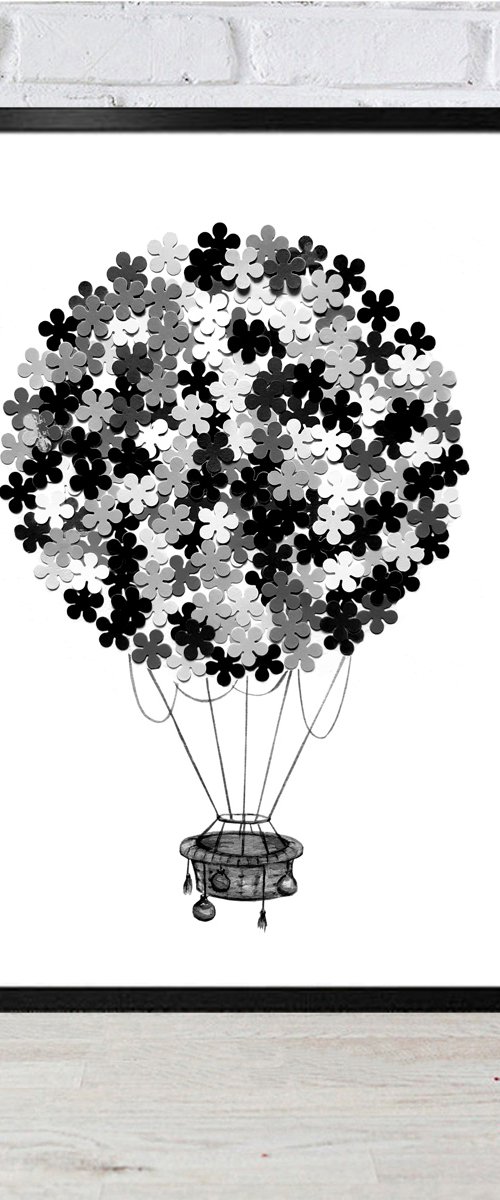 Black flower balloon, framed by Luba Ostroushko