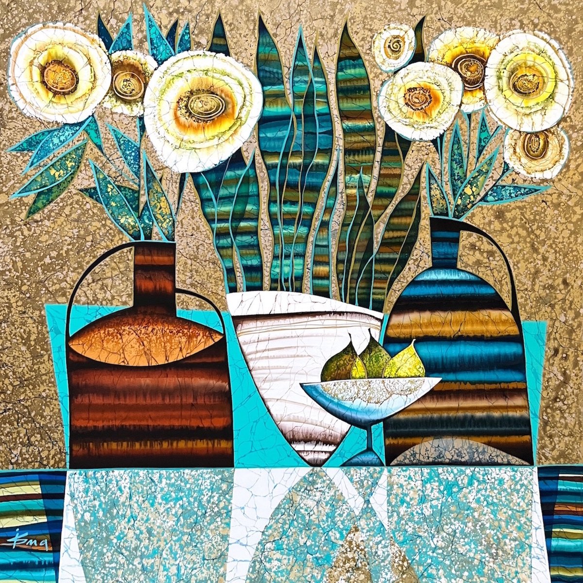 Organic Still Life Acrylic Painting By Julia Ismambetova, 24 X 24", Still Life With Pears, Original Artwork