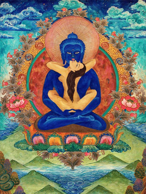 Buddha Samantabhadra (Buddha in union). Thangka paiting by Kateryna Goncharova