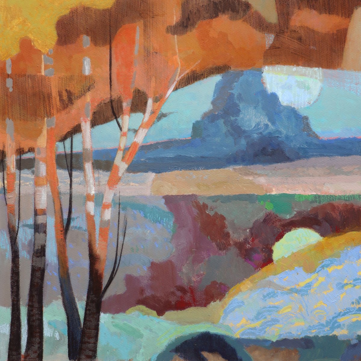 Expressive Landscape Acrylic Painting By Kimberley Day, 21 X 21", Moon Over Arne, Original Artwork