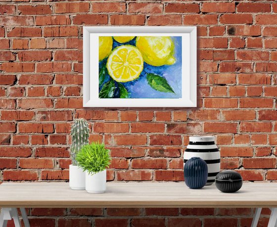 Lemon Painting Original Art Fruit Artwork Citrus Wall Art Small Kitchen Still Life