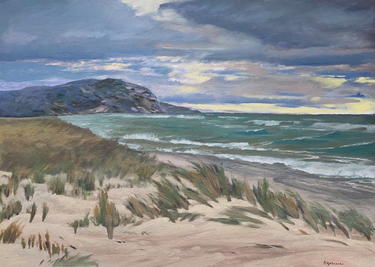 Impressionistic Landscape Oil Painting By Bohdan Vykhrenko, 28 X 20, Windy Coast, Original Artwork
