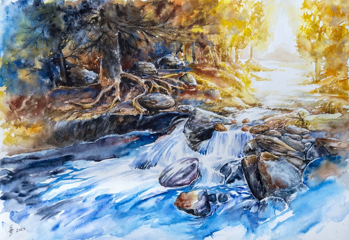 Impressionistic Landscape Watercolour By Szekelyhidi Zsolt, 20 X 14", Deep In The Forest, Original Artwork