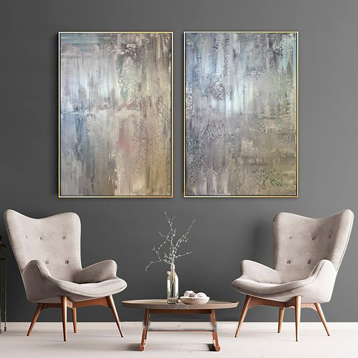 Diptych Silver Serenade large size painting by Marina Skromova