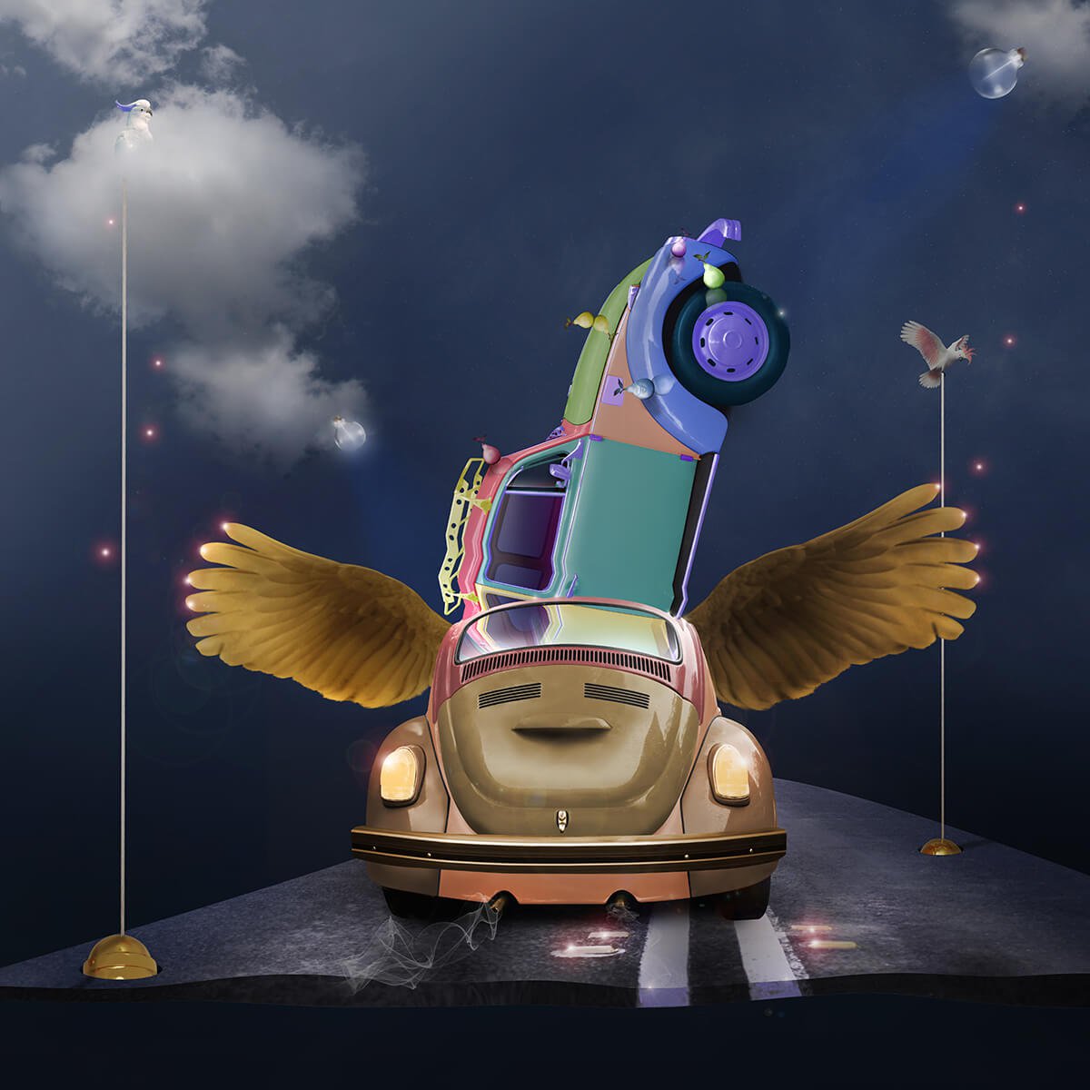 Surrealistic Transport Print By Vanessa T Stefanova, 24 X 24", Car In A Car, Original Artwork