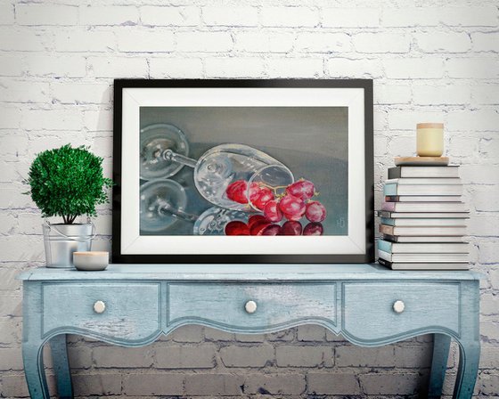 Grapes and Glass Painting Fruit Still Life Wall Art