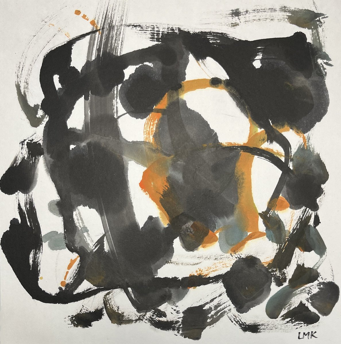 Abstract Ink Drawing By Lee Man Ki Joyce, 14 X 14", Developing Qi (My Style) - Color Study 2, Original Artwork