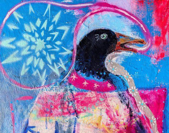 Crow prattles on and on.
