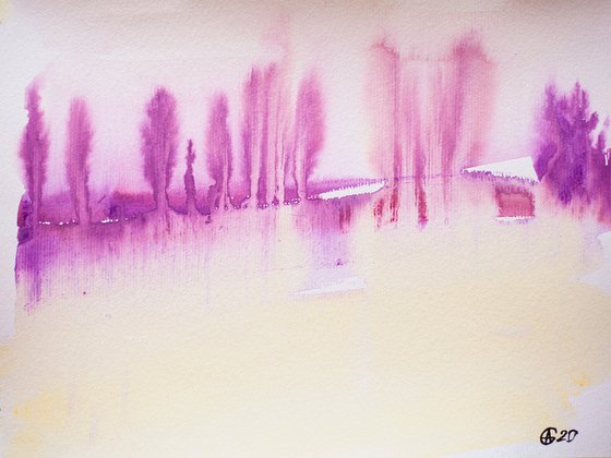 Abstraction landscape. Spanish series. #4 warm. Small interior gallery wall white watercolor acuarelle